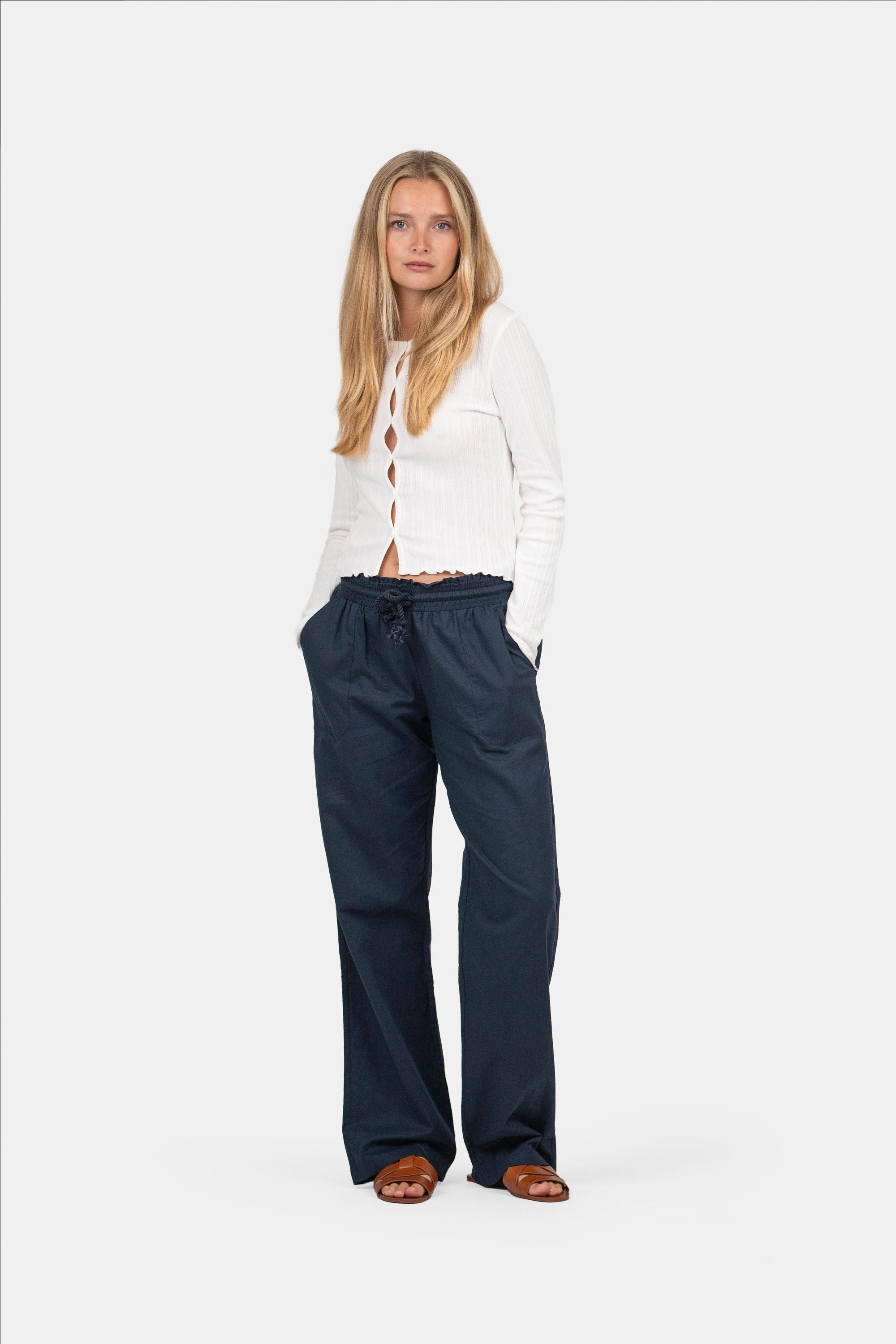 Linnen Broek Lage Taille Navy