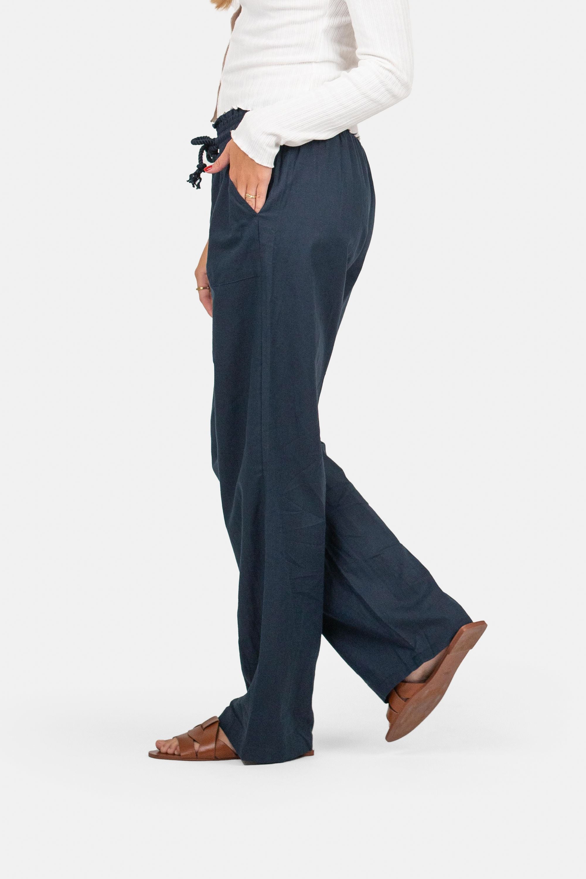 Linnen Broek Lage Taille Navy