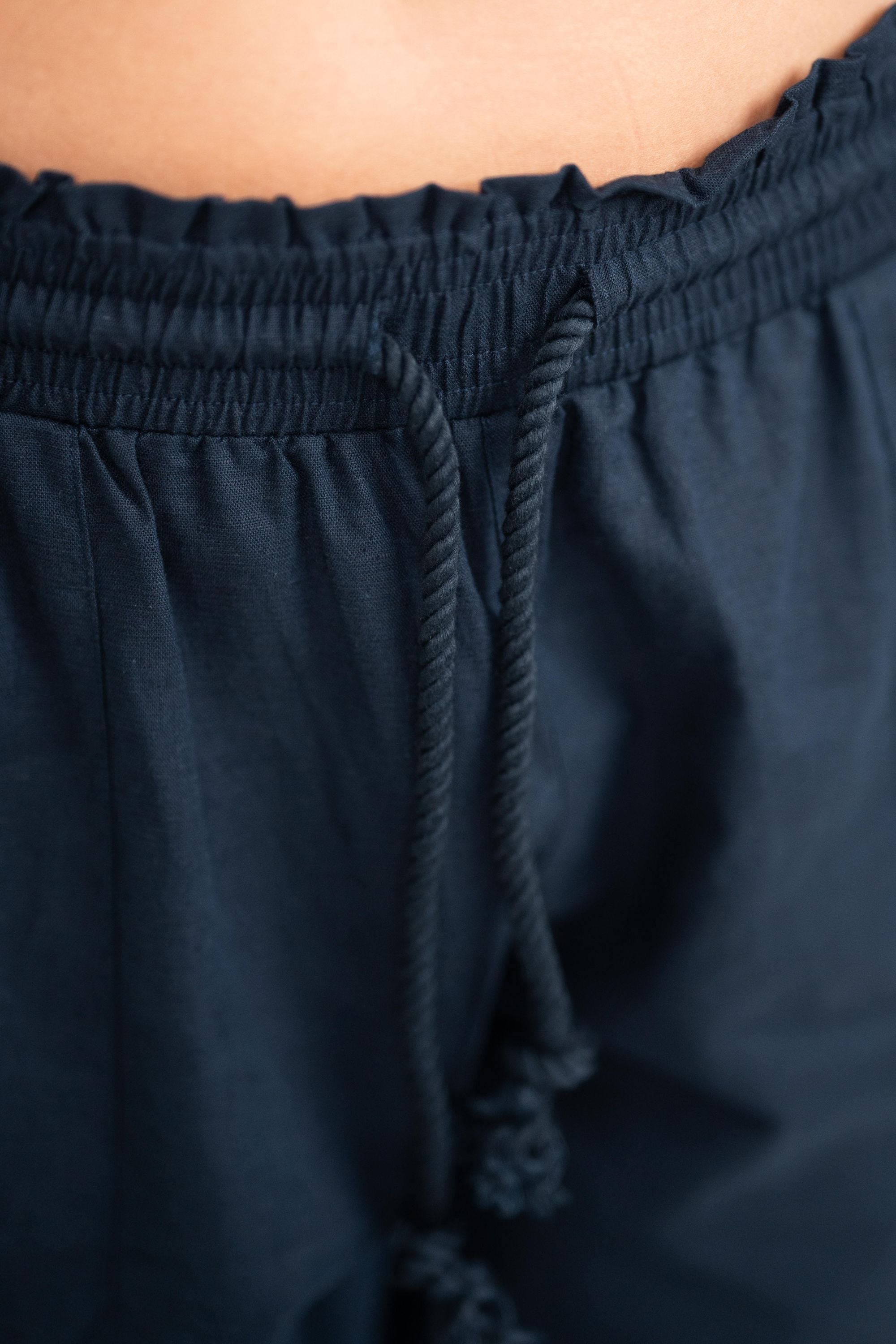Linnen Broek Lage Taille Navy