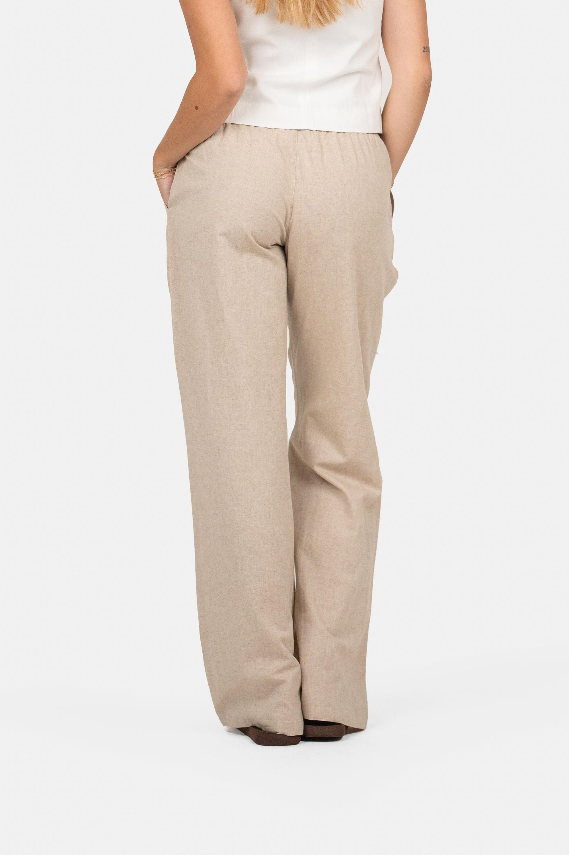 Linnen Broek Lage Taille Beige