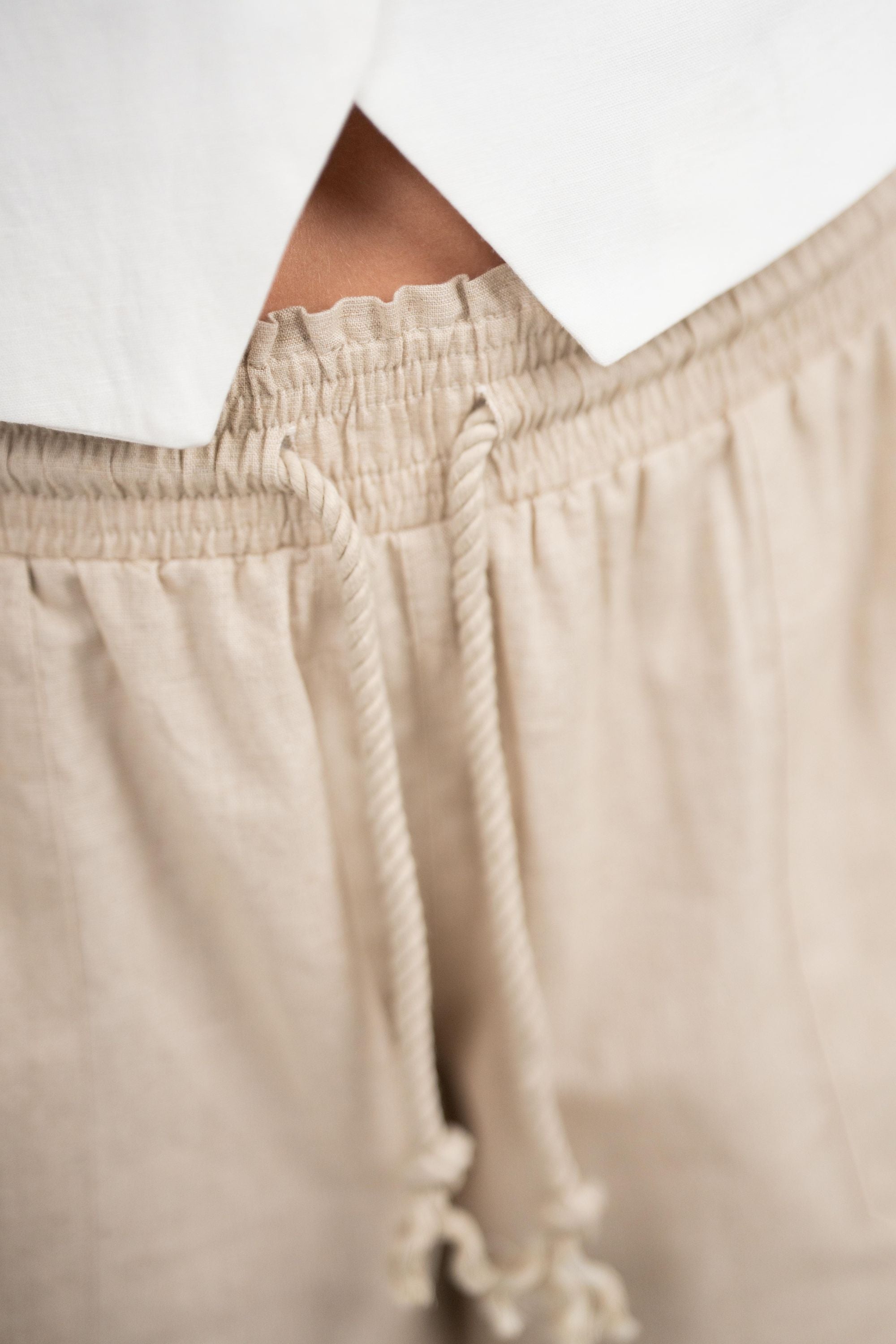 Linnen Broek Lage Taille Beige