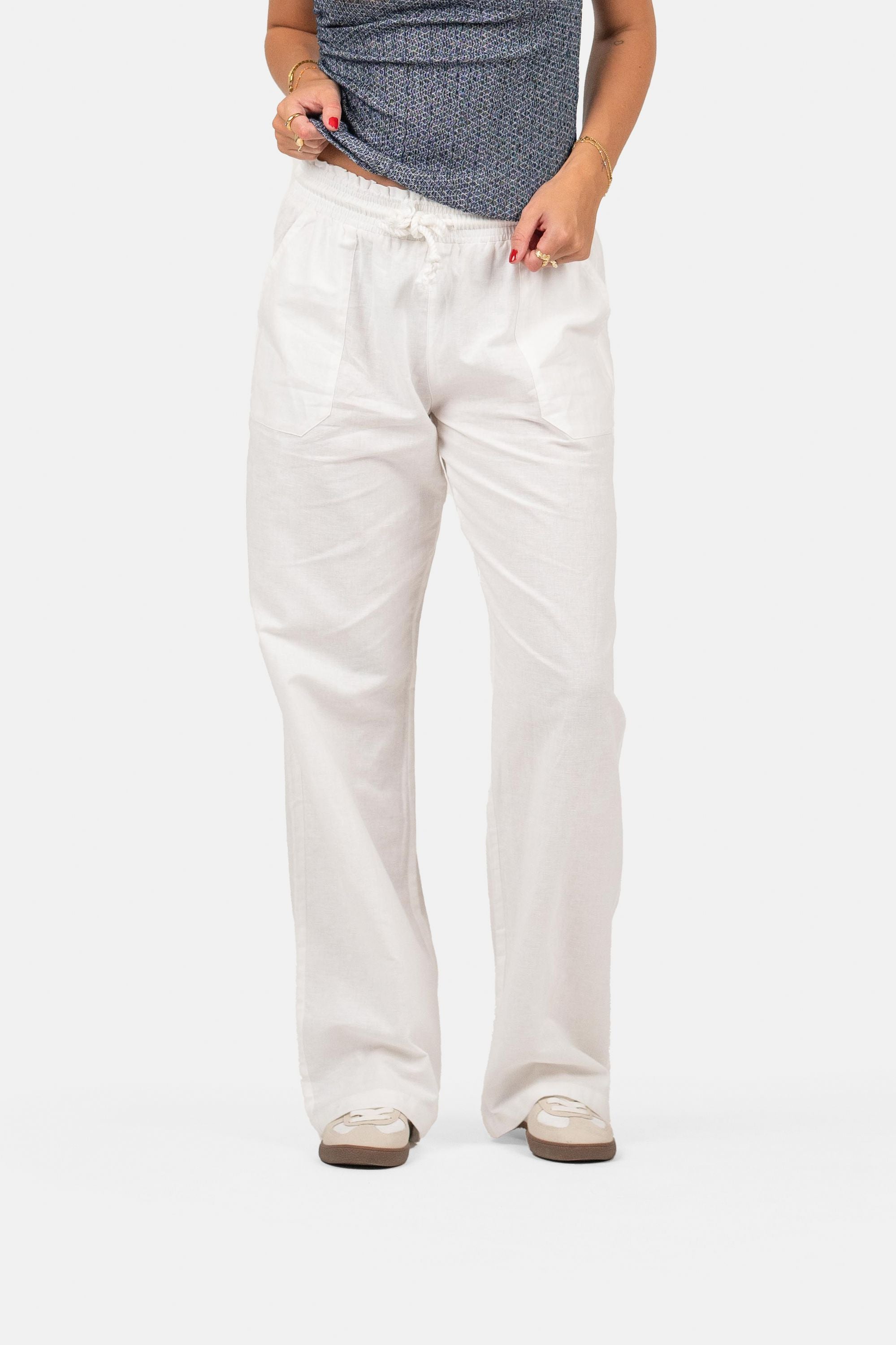Linnen Broek Lage Taille Wit