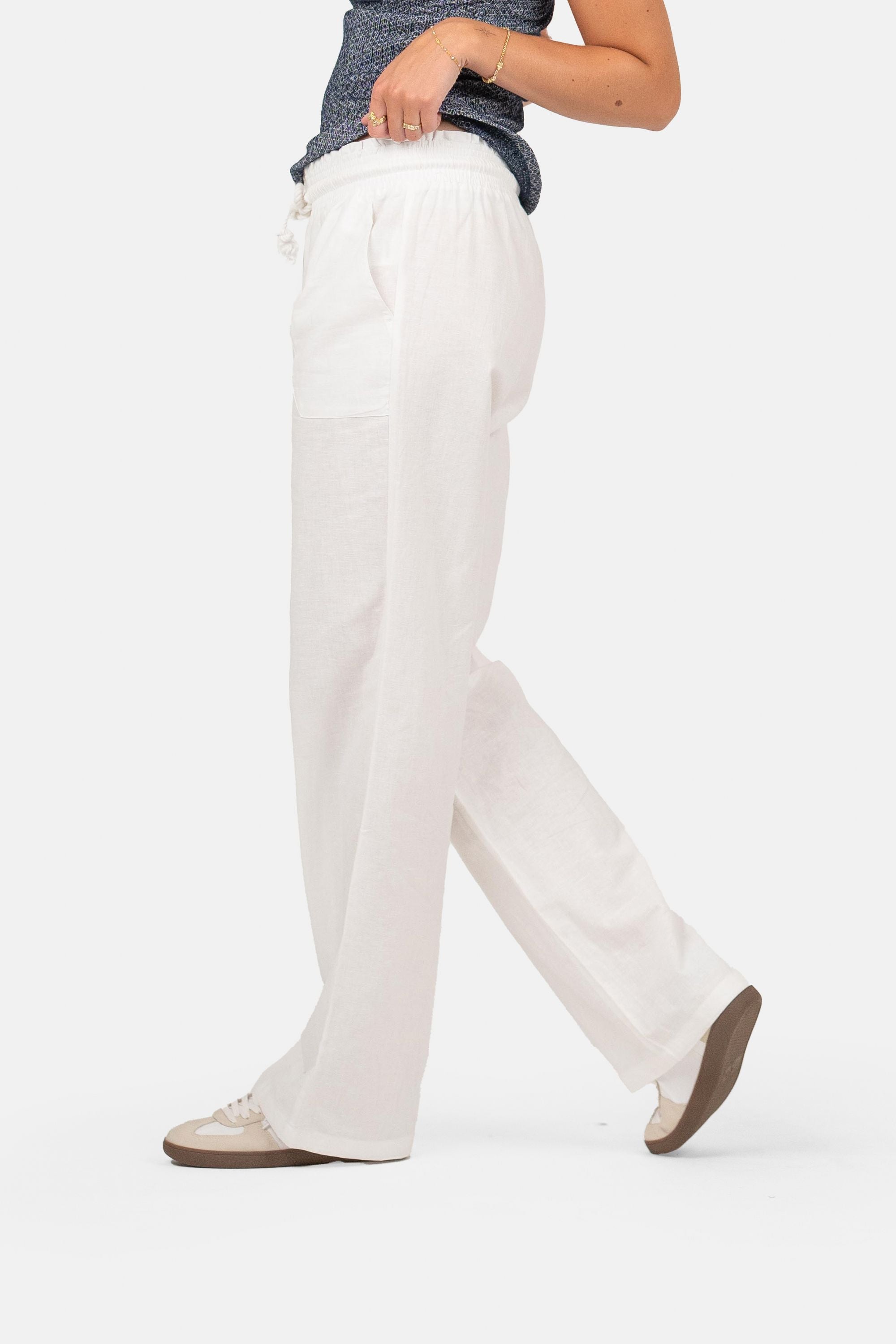 Linnen Broek Lage Taille Wit