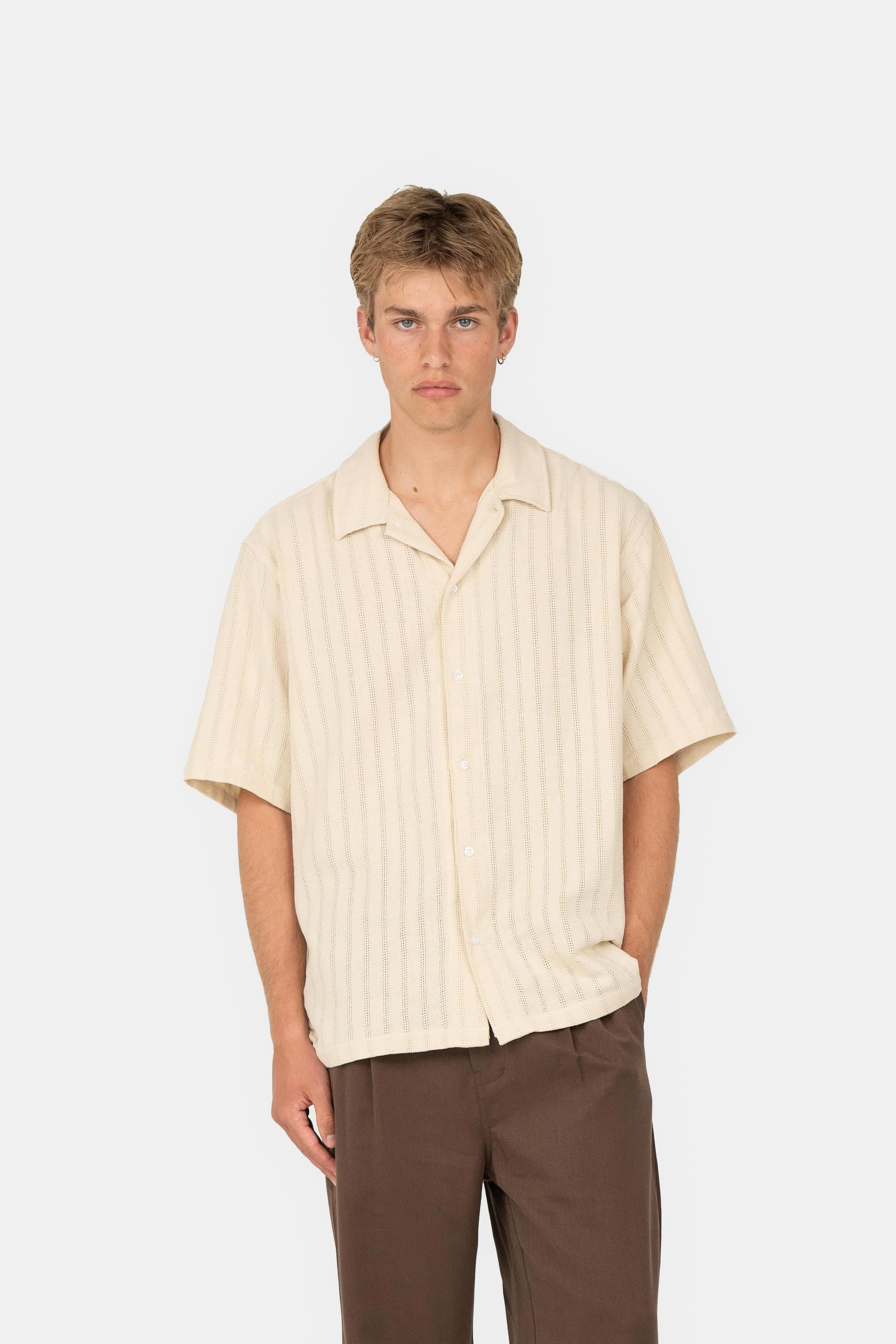 Knit Overhemd Korte Mouwen Beige