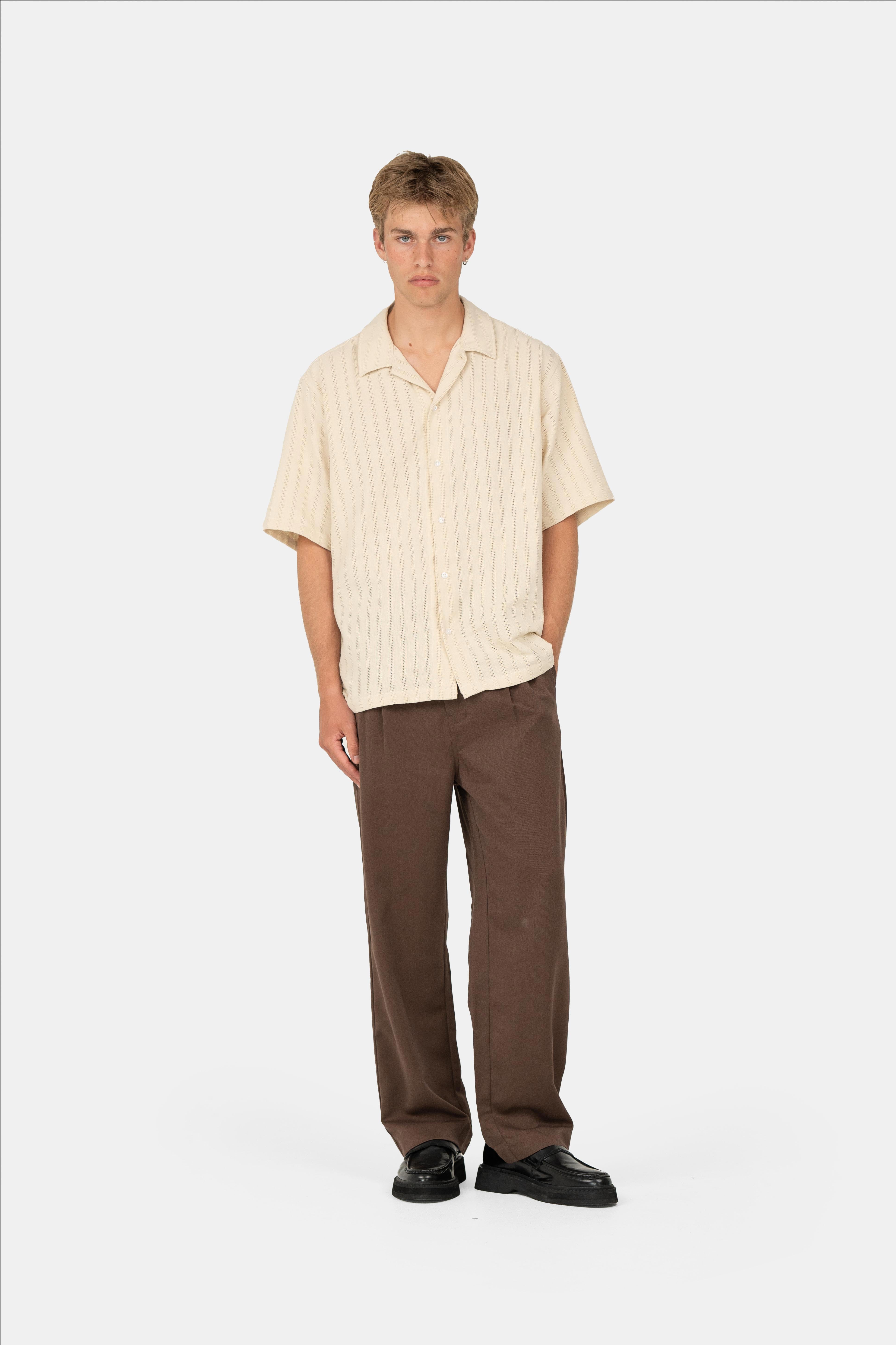 Knit Overhemd Korte Mouwen Beige