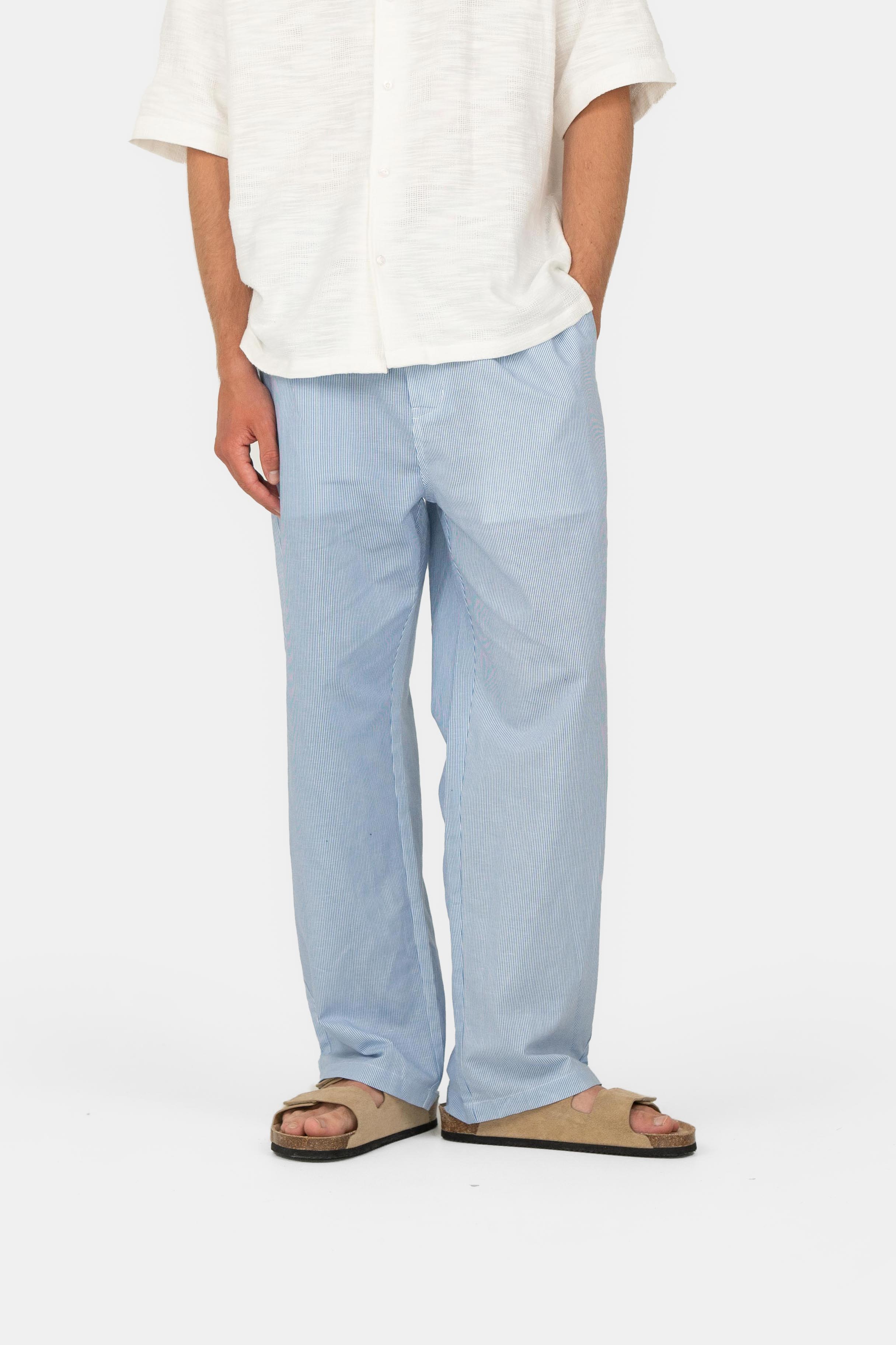 Baggy Linnen Broek Blauw Gestreept