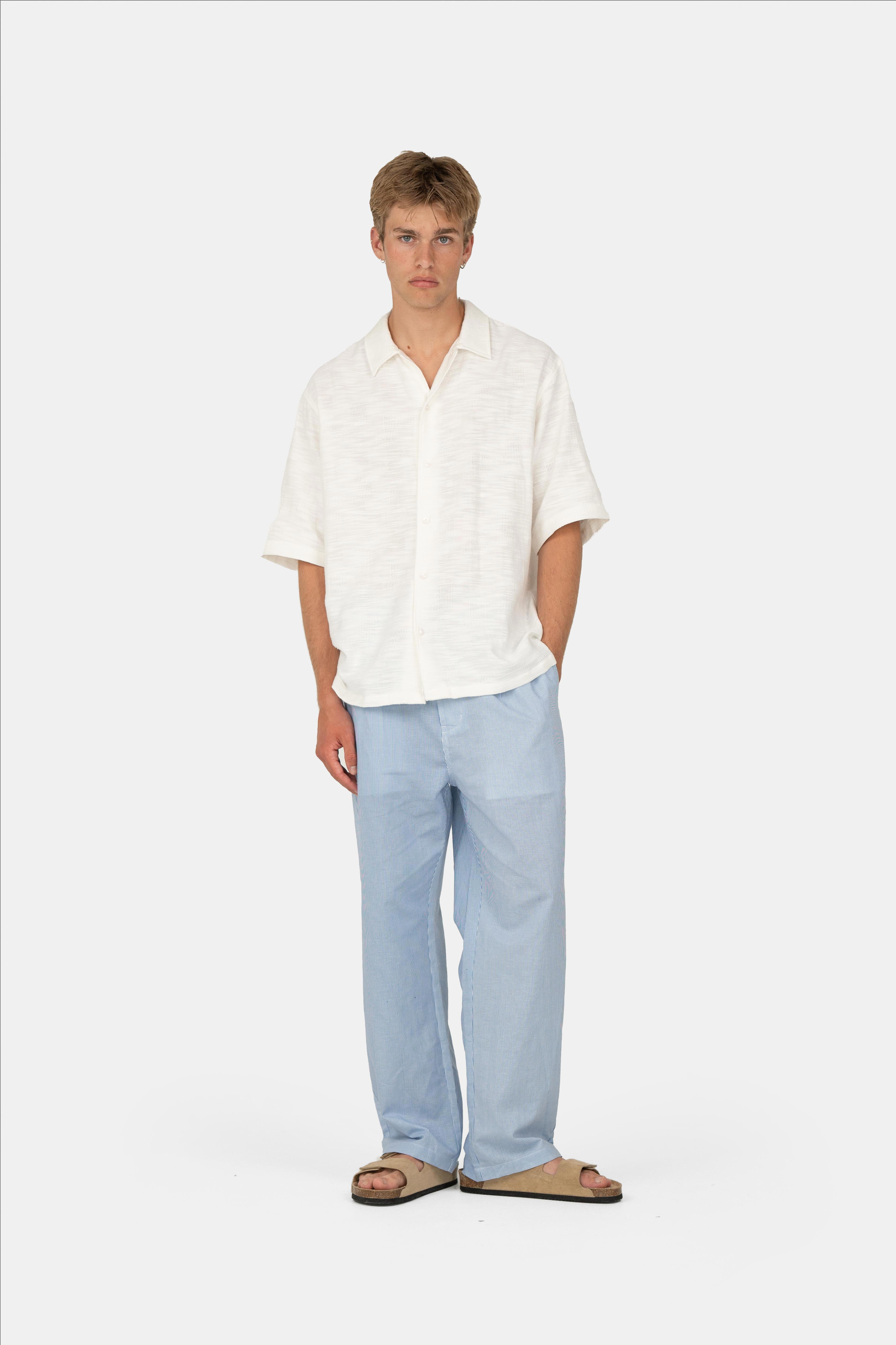 Baggy Linnen Broek Blauw Gestreept