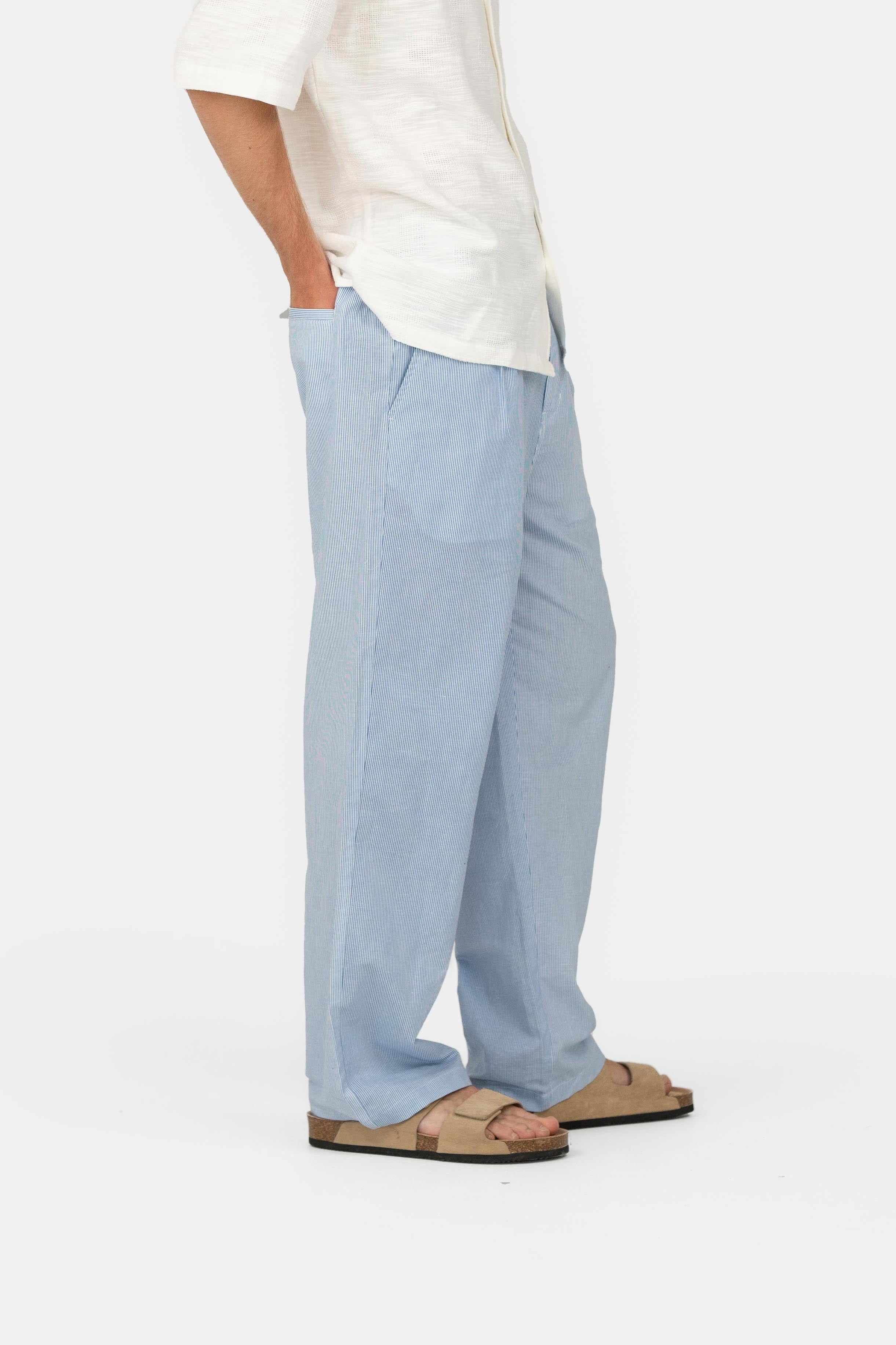 Baggy Linnen Broek Blauw Gestreept