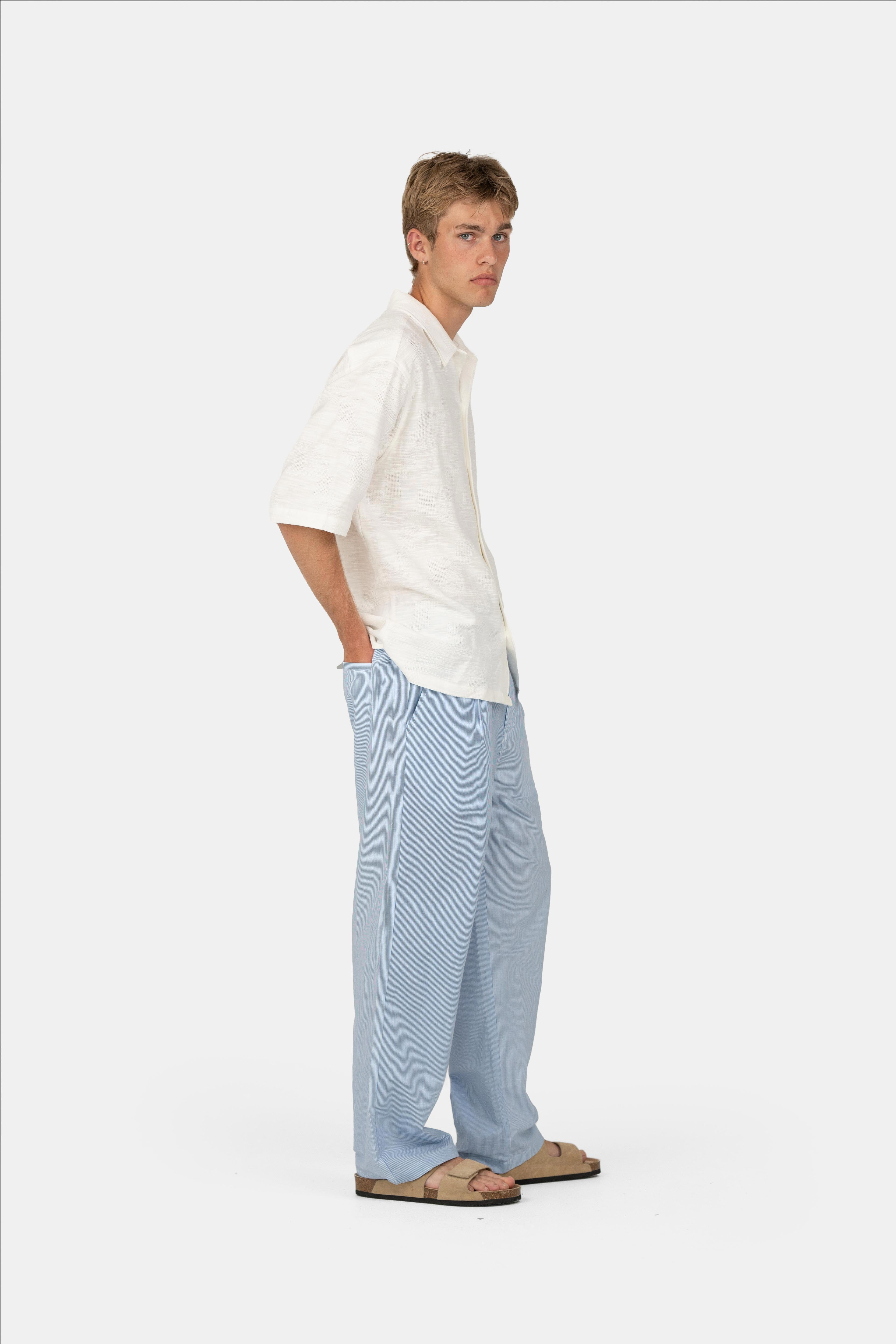 Baggy Linnen Broek Blauw Gestreept