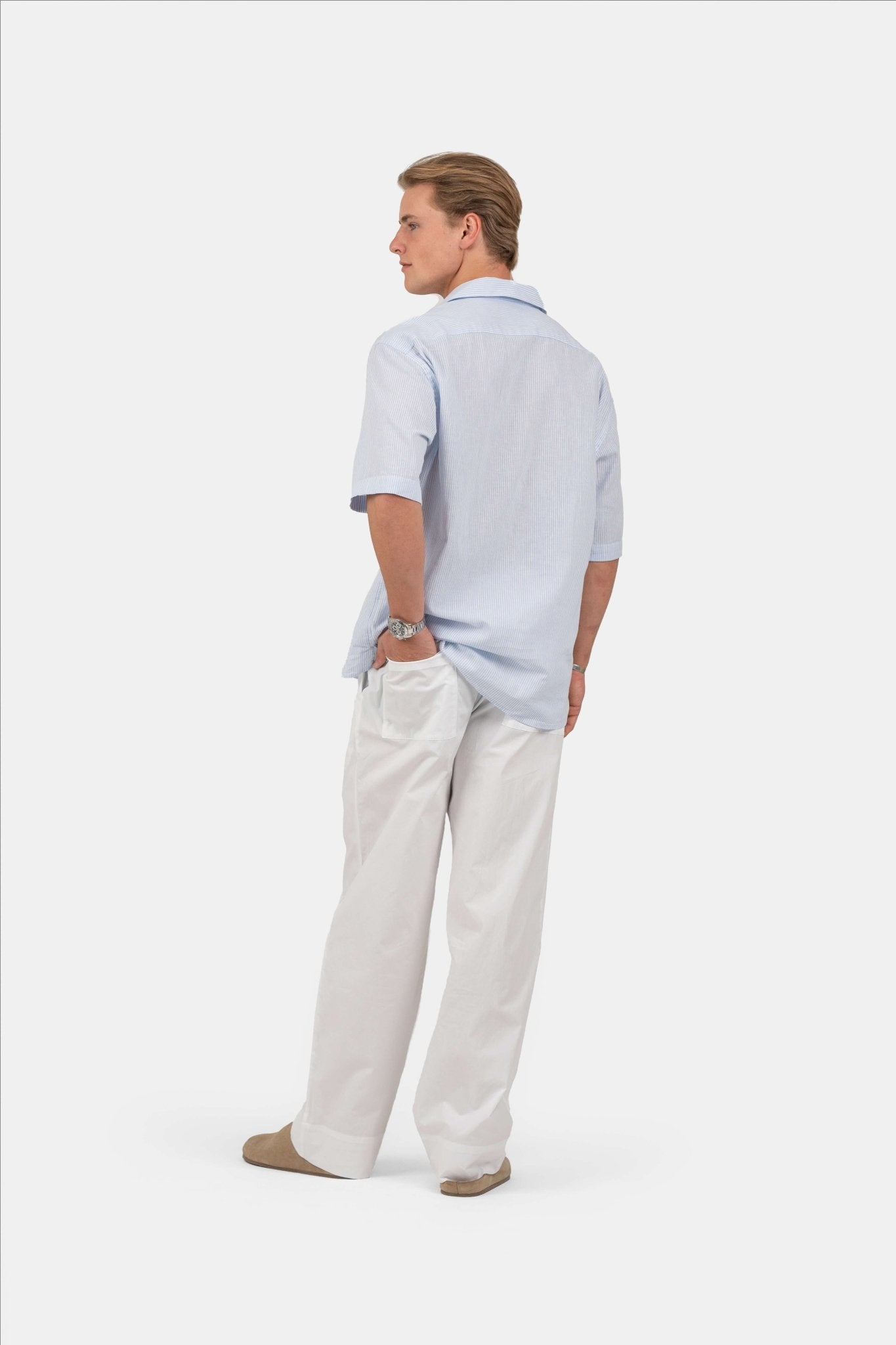 Kortærmet Hørskjorte Lyseblå Stribet |  Skagen-clothing.dk