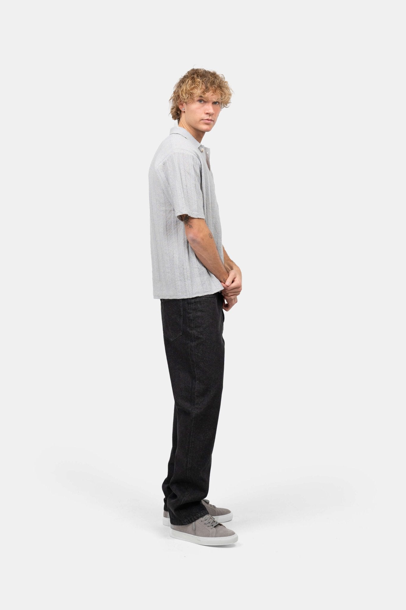 Kortærmet Textured Skjorte Grå |  Skagen-clothing.dk